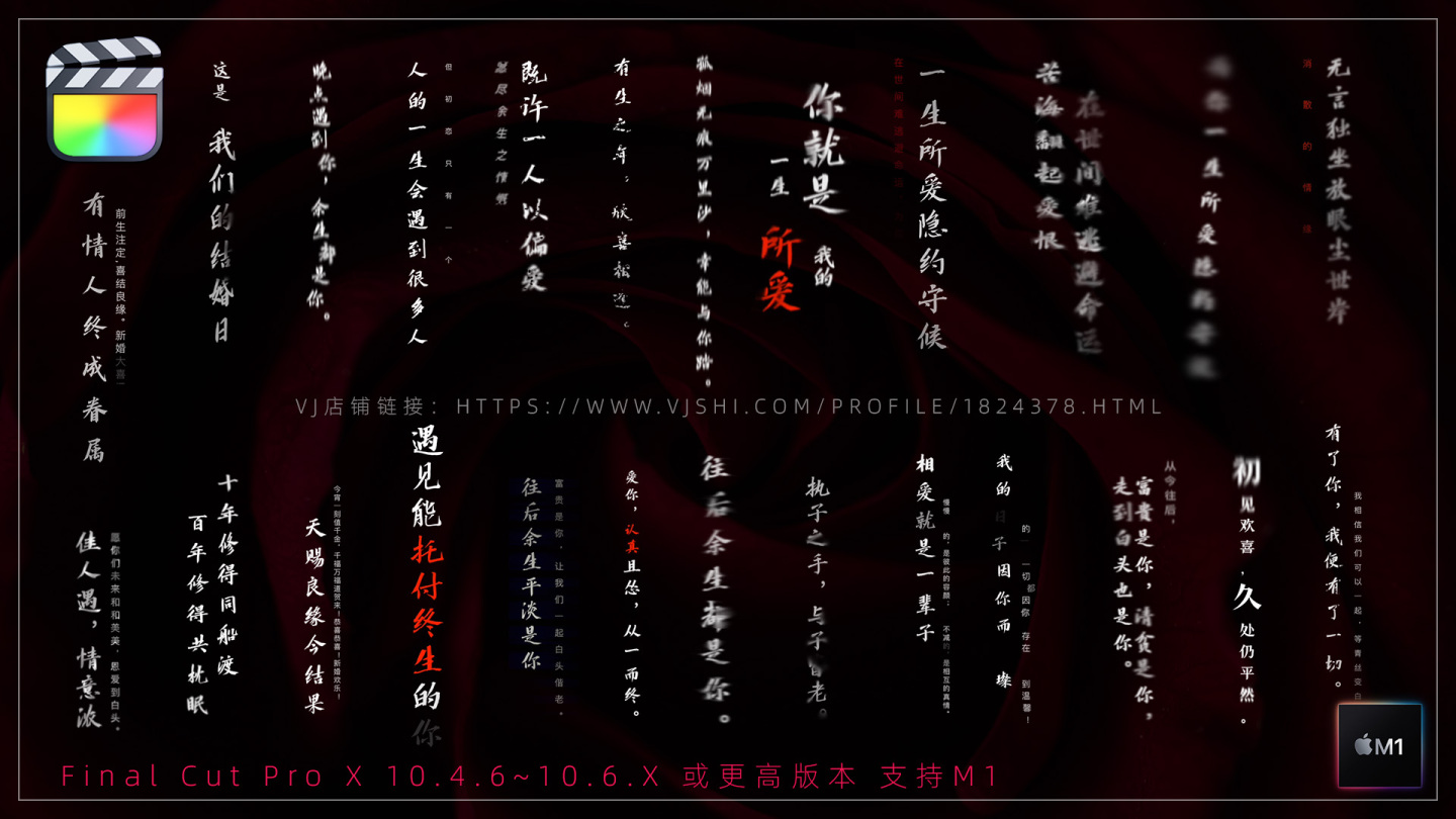 FCPX10.4中式简洁垂直婚礼人名字幕