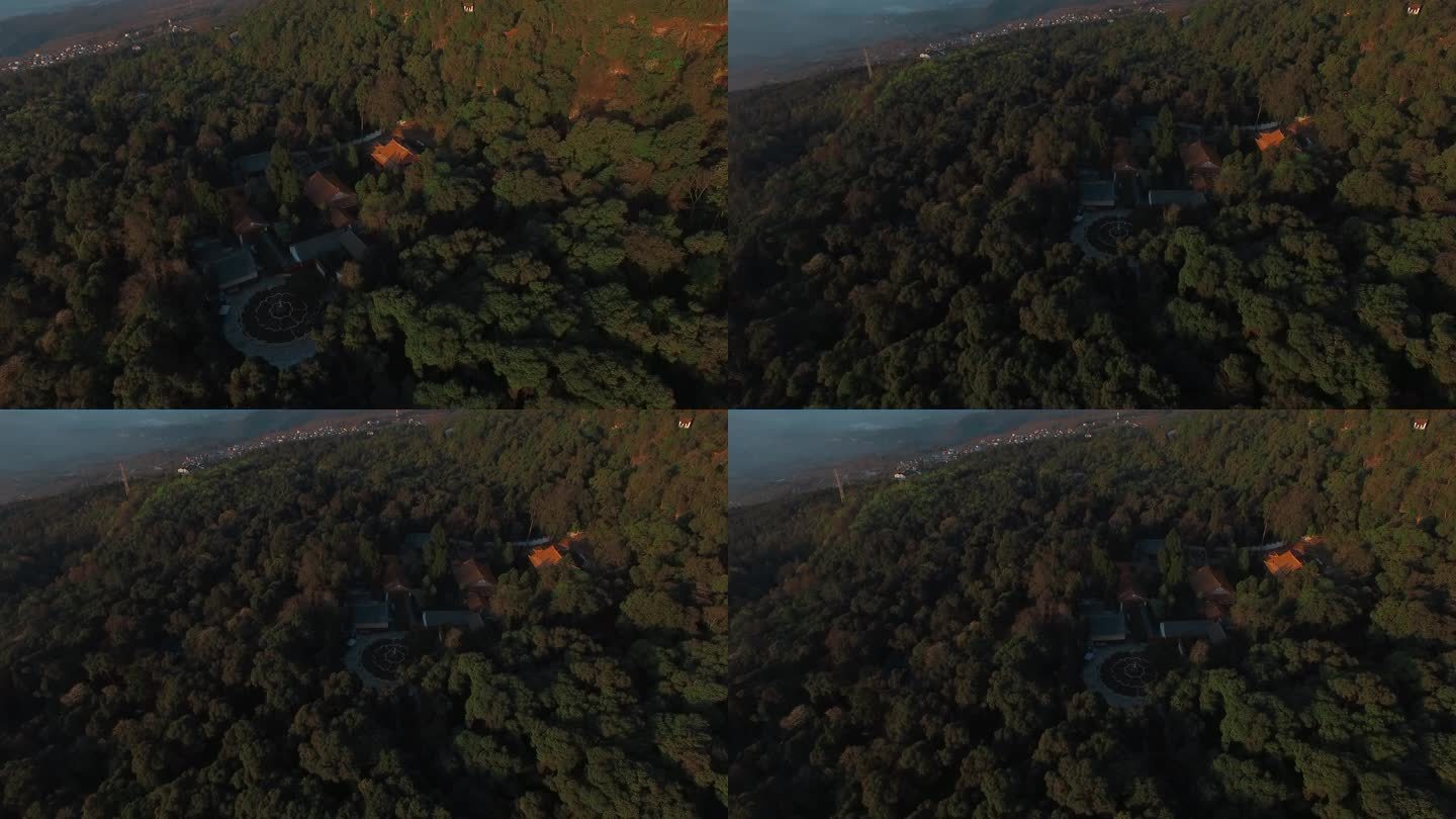 寺庙视频云南山区黄昏深藏森林中寺院