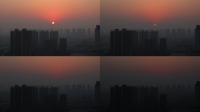 城市雾霾天气下日落延时摄影