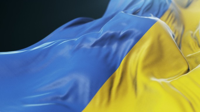 乌克兰国旗特写。慢动作