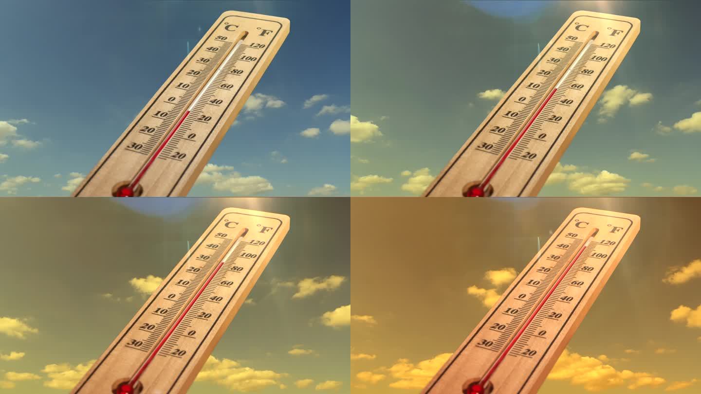 显示空气温度的木制温度计。