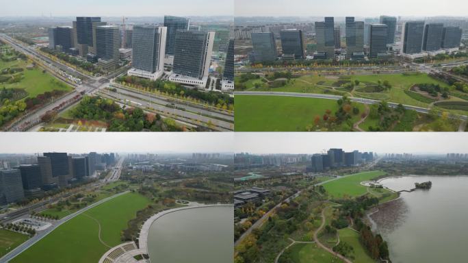 航拍徐州大龙湖景区金融中心-HDR