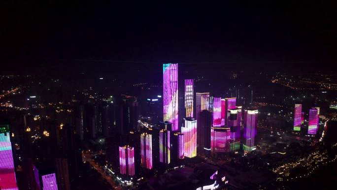 长沙湘江两岸灯光秀城市地标航拍