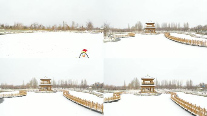 临泽县枣乡路小公园航拍雪景