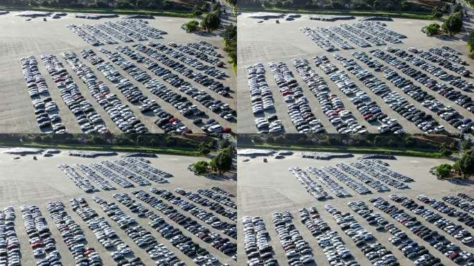 停放车辆的鸟瞰图停车场新能源电动汽车4S