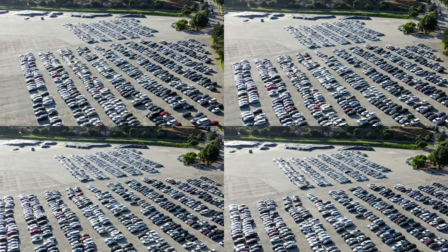 停放车辆的鸟瞰图停车场新能源电动汽车4S