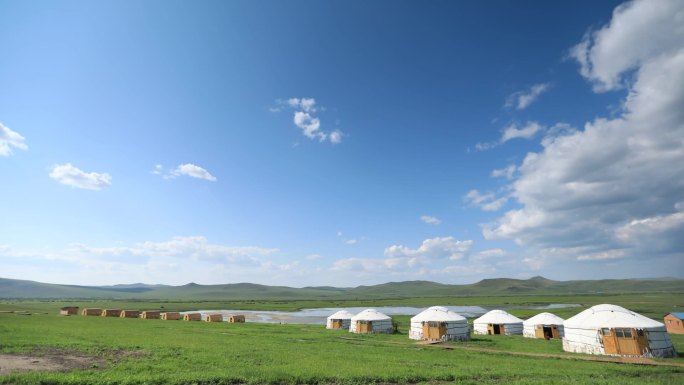 内蒙古蒙古包风景延时草原