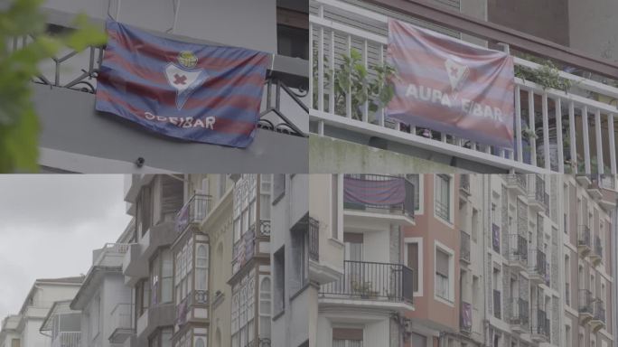 西班牙 楼外悬挂的埃瓦尔足球俱乐部旗