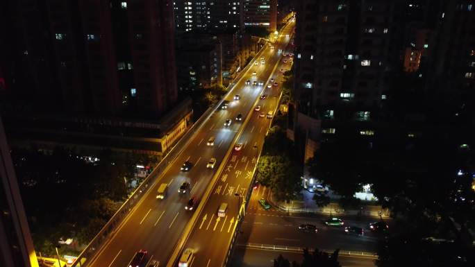 4K航拍广州夜景车流公路
