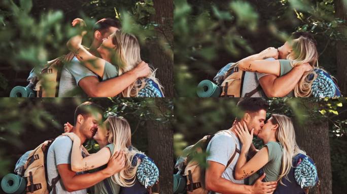 度假期间在森林里接吻的情侣