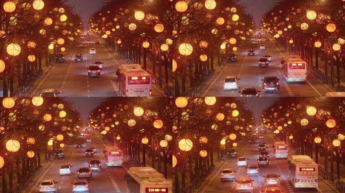 庆祝中国春节的彩灯和灯光表演