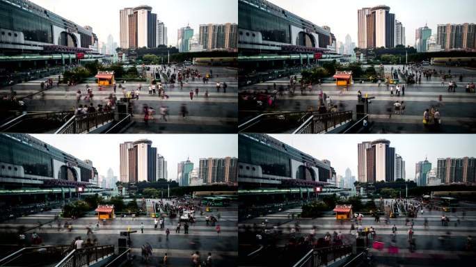 2014年11月21日，中国深圳：乘客停留在火车站和公共汽车站的广场上，中国深圳