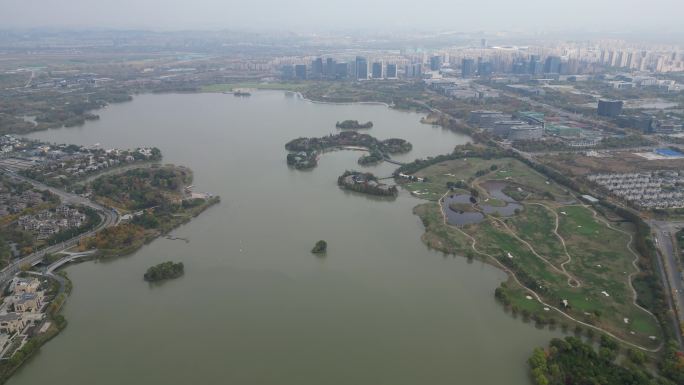 航拍徐州大龙湖大景空镜