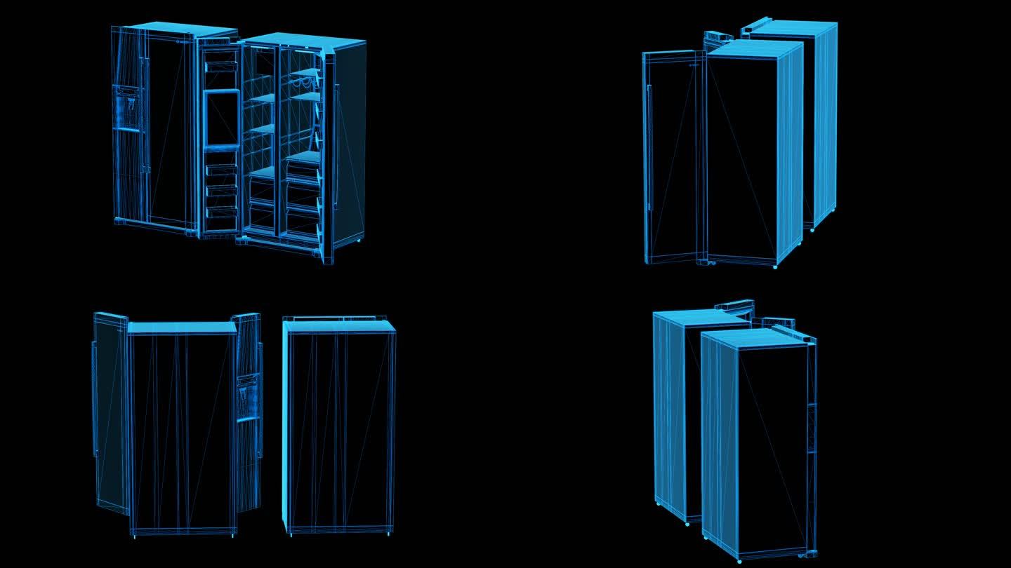蓝色科技线条双开门冰箱通道素材