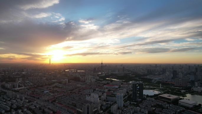 天津城市晚霞航拍素材