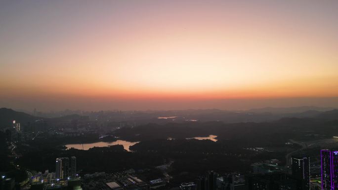 塘朗水库日落夕阳夜景航拍