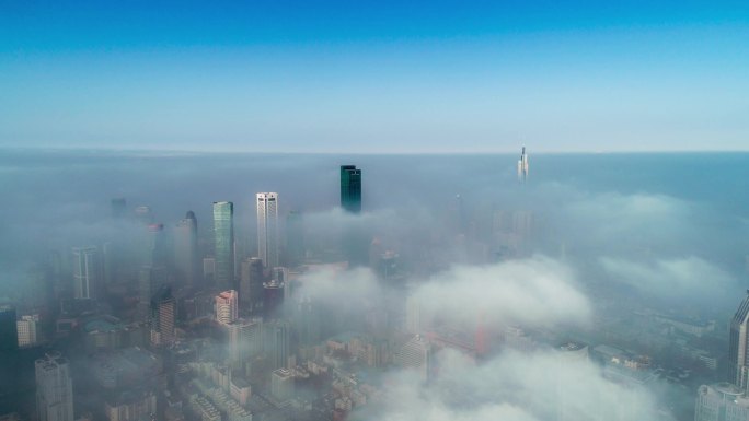 南京新街口都市云上航拍延时素材