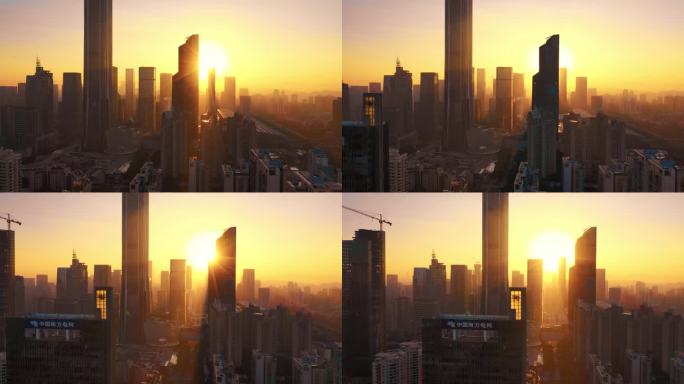 深圳日出的现代城市天际线