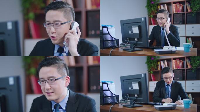 办公室白领公务员接电话看电脑