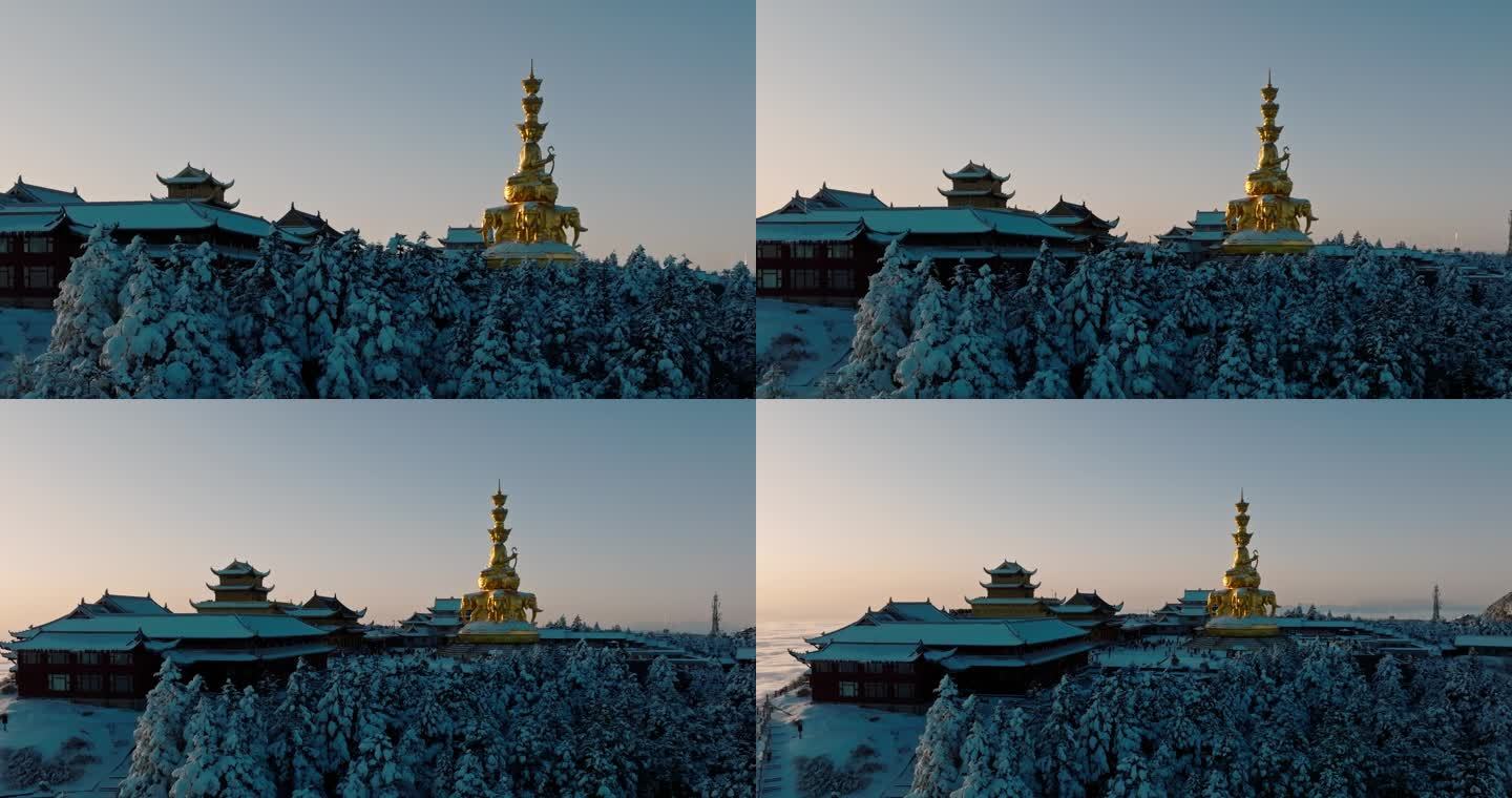 峨眉山金顶冬天早晨日出云海美丽风景