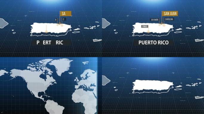 波多黎各地图立体科技展示