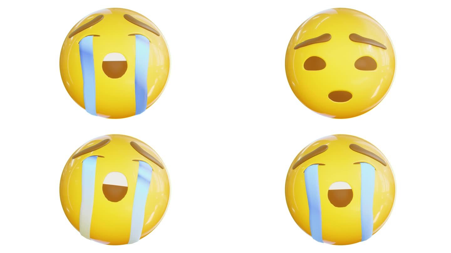 动画哭泣表情符号。Emoticon股票视频。3d渲染。无缝循环。独立背景。