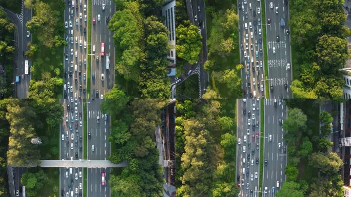 深圳市繁忙道路的无人机鸟瞰图