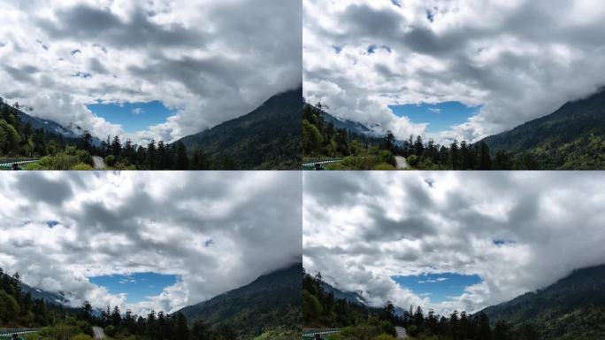 川西高原云层流动的云雅家埂蓝天白云延时
