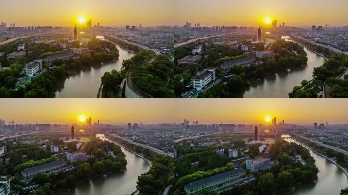 南京秦淮河明城墙大报恩寺日落延时