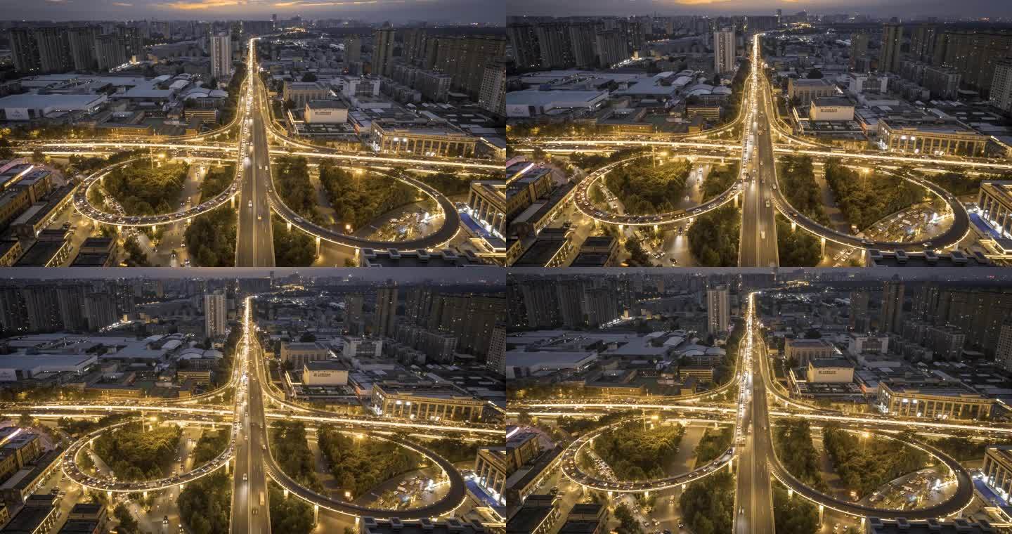 西安快速干道城市立交桥无人机航拍高清视频