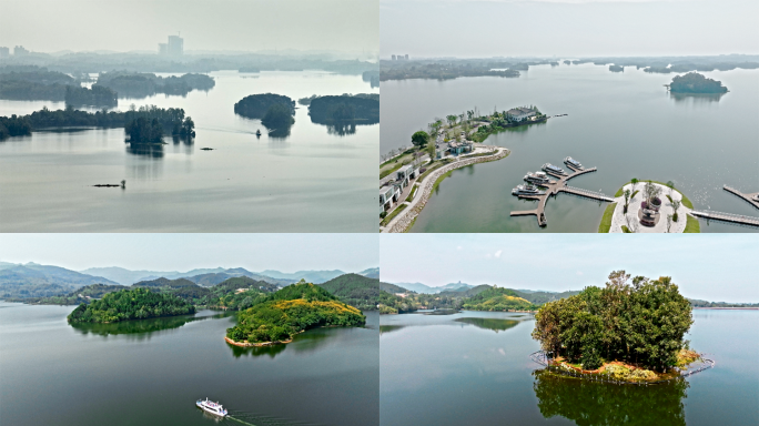 四川东部新区三岔湖多角度航拍4K