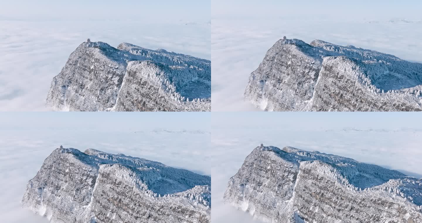 航拍冬季峨眉山万佛顶雪山云海