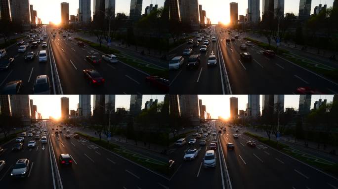 北京市中心夜间交通繁忙。亚洲