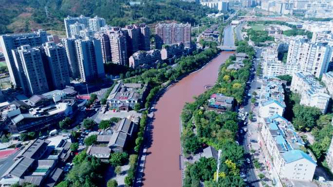 西昌航拍海河天街沿河航拍4K超清