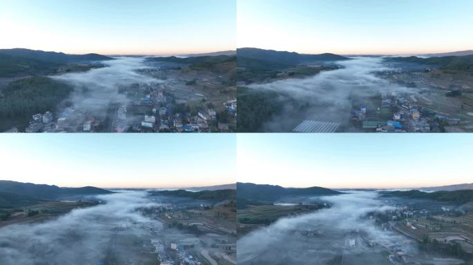 高原上的乡村晨雾