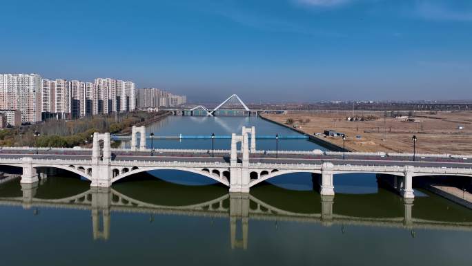 大同御河兴云桥城市风光航拍