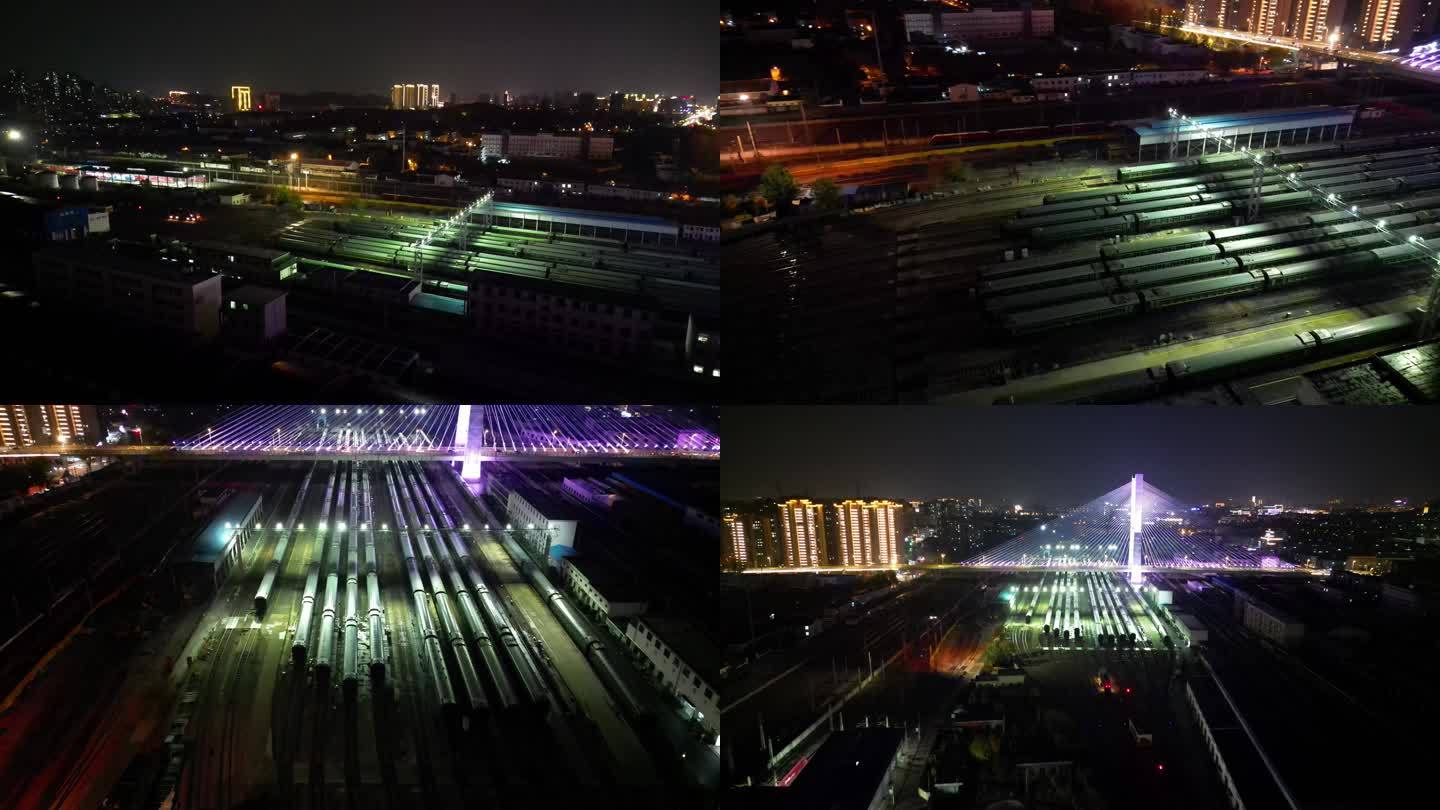航拍徐州铁路场和平大桥夜景