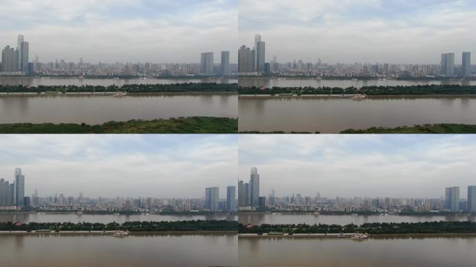 城市航拍湖南长沙湘江涨洪水 (2)