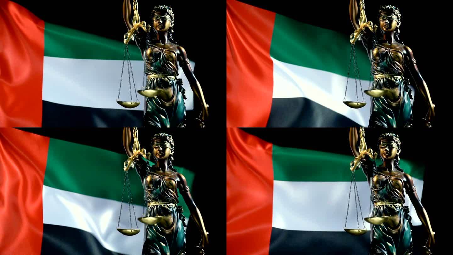 带有阿拉伯联合酋长国国旗的正义雕像