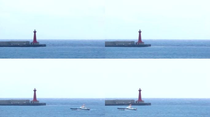 港口集装箱码头灯塔指引方向海边大海海面海