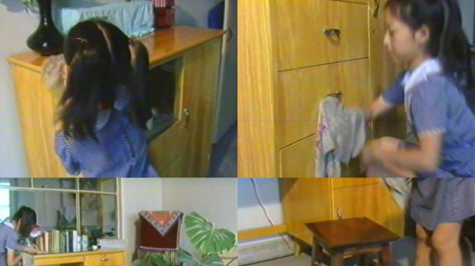 八九十年代学生劳动擦拭家具打扫卫生