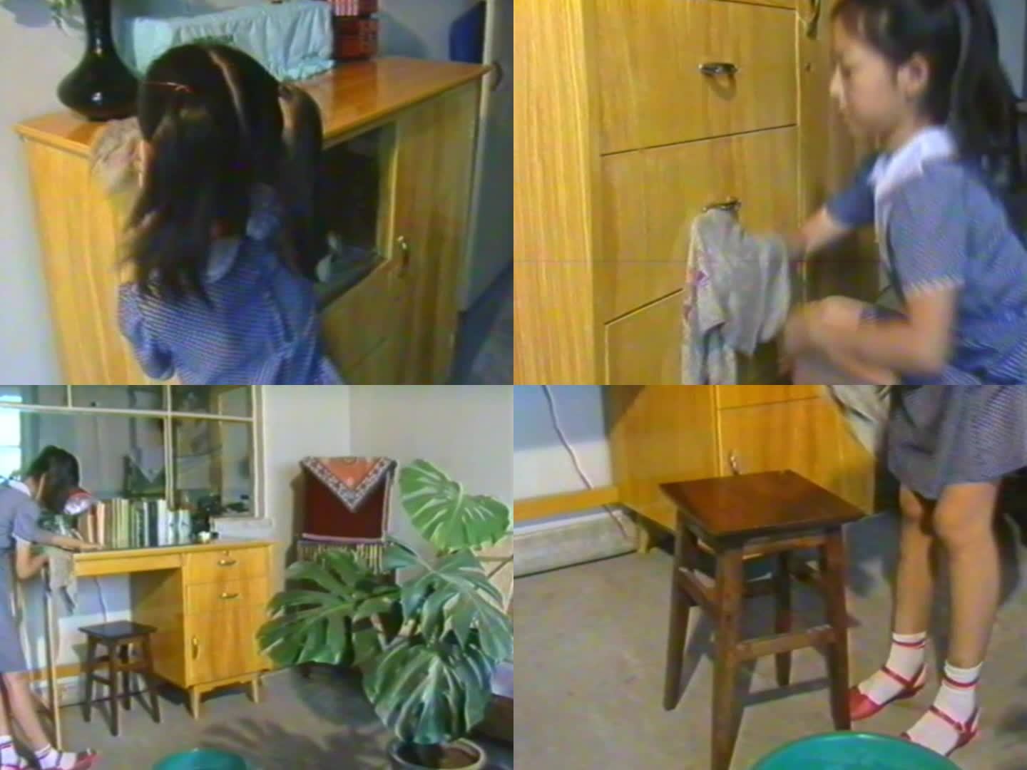 八九十年代学生劳动擦拭家具打扫卫生