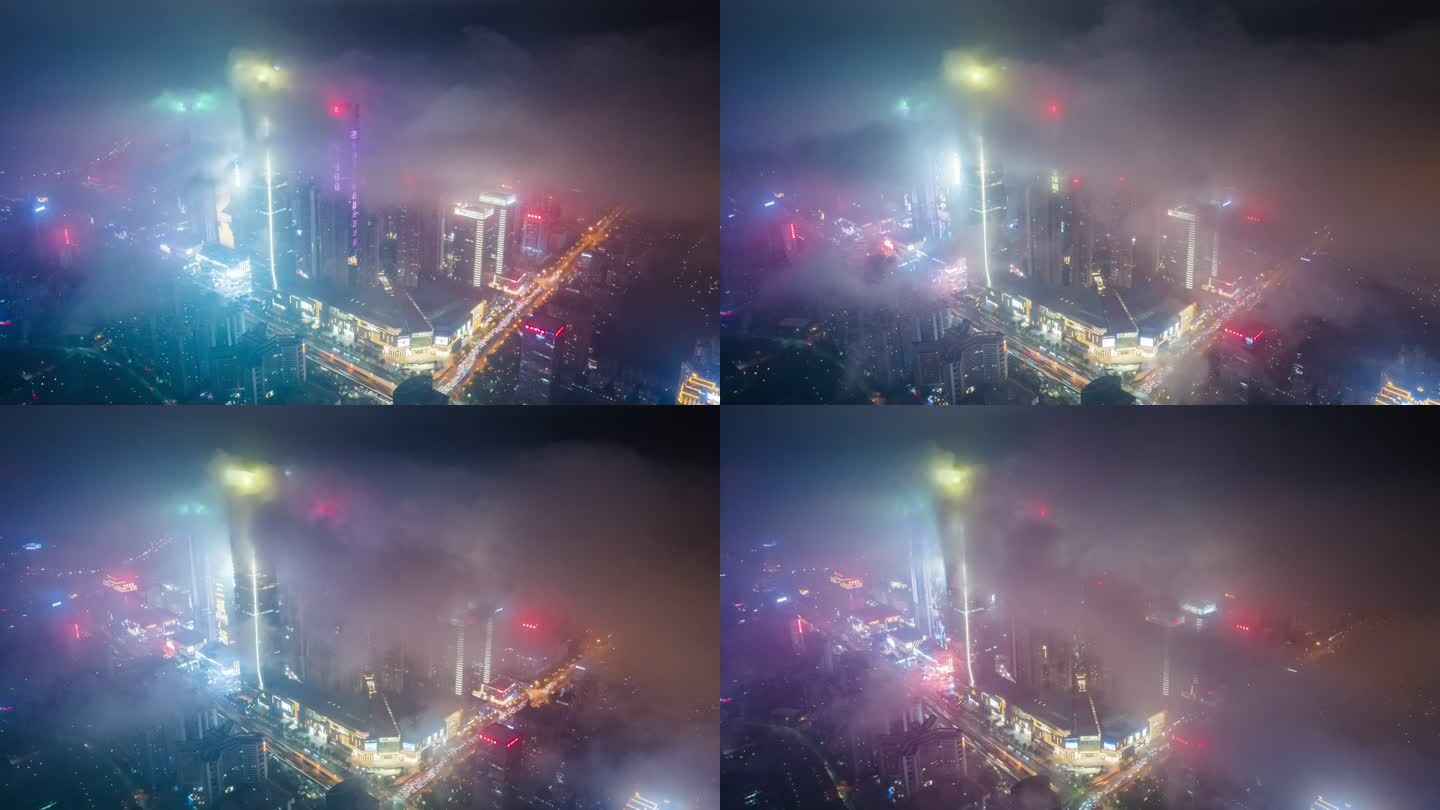 南宁东盟商务区云海夜景航拍延时