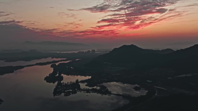 日落西湖山水落日日出延时