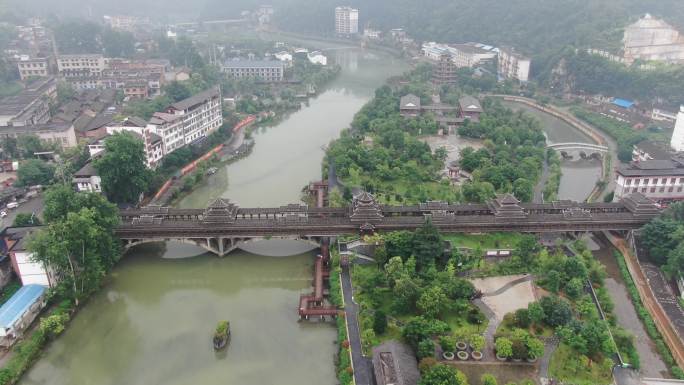 城市航拍湖南城步风雨桥地标建筑 (2)