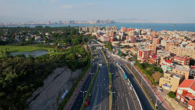 航拍厦门城市道路景观