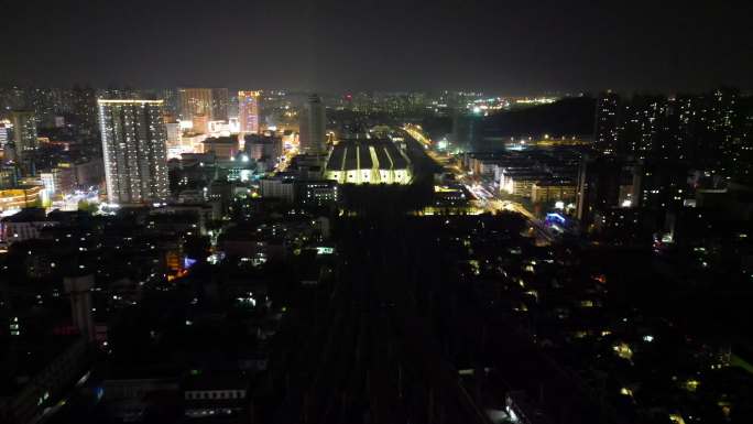 航拍徐州铁路场和平大桥夜景