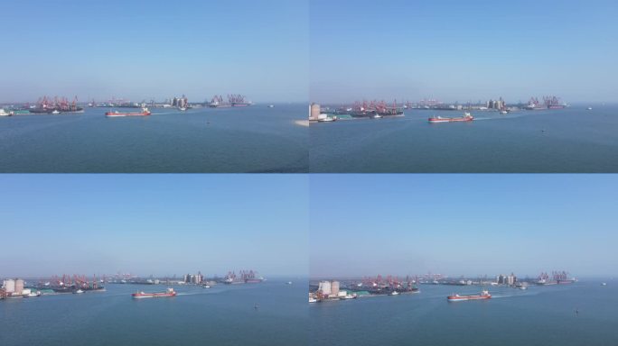 大海港口 航拍 码头 轮船起重机 集装箱