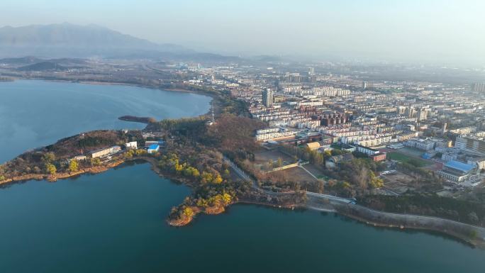 航拍北京怀柔水库怀柔城区-3