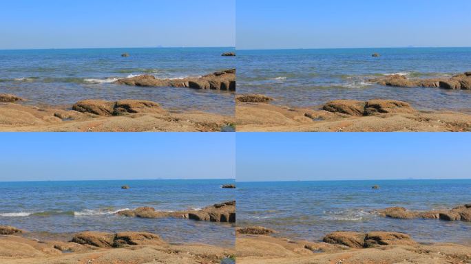 带岩石的海滩海边沿海浪涛